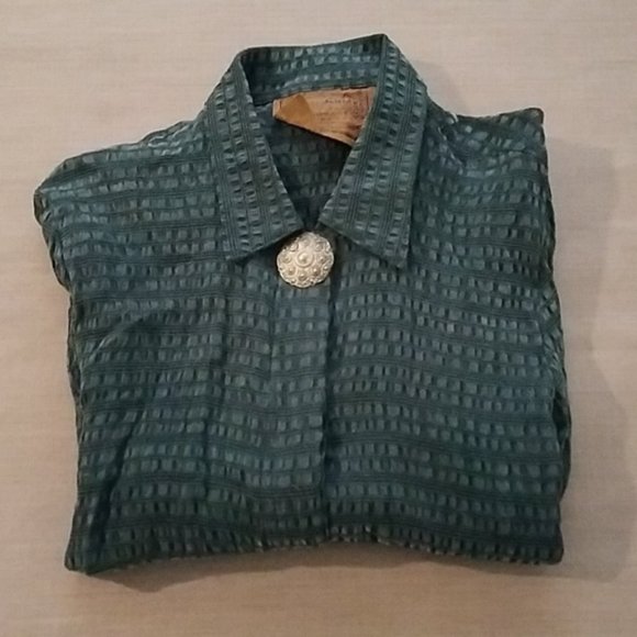 Saddle Ridge Vintage Collection Green Western Button Down Top Medium - Picture 2 of 4
